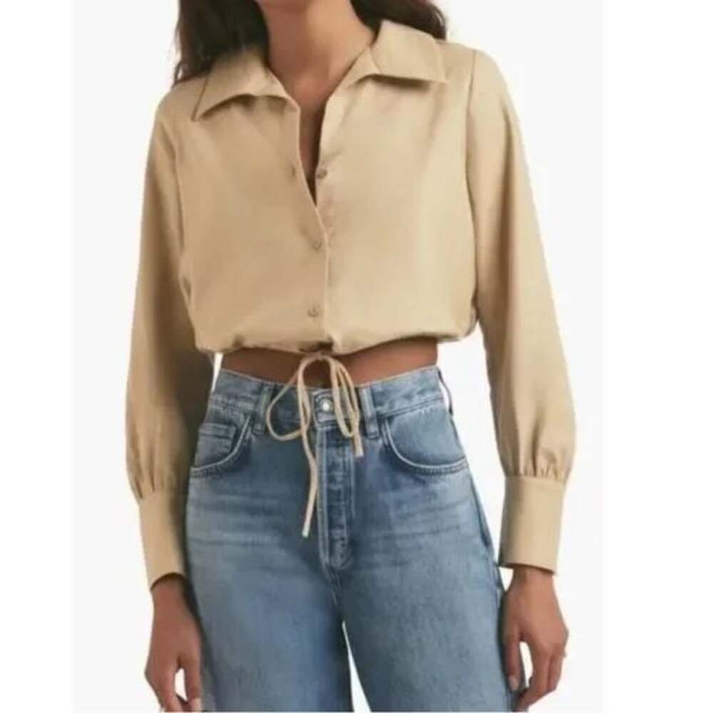 NWT Favorite Daughter - The Parker Linen Button Down Crop Top - Sz L - Beige